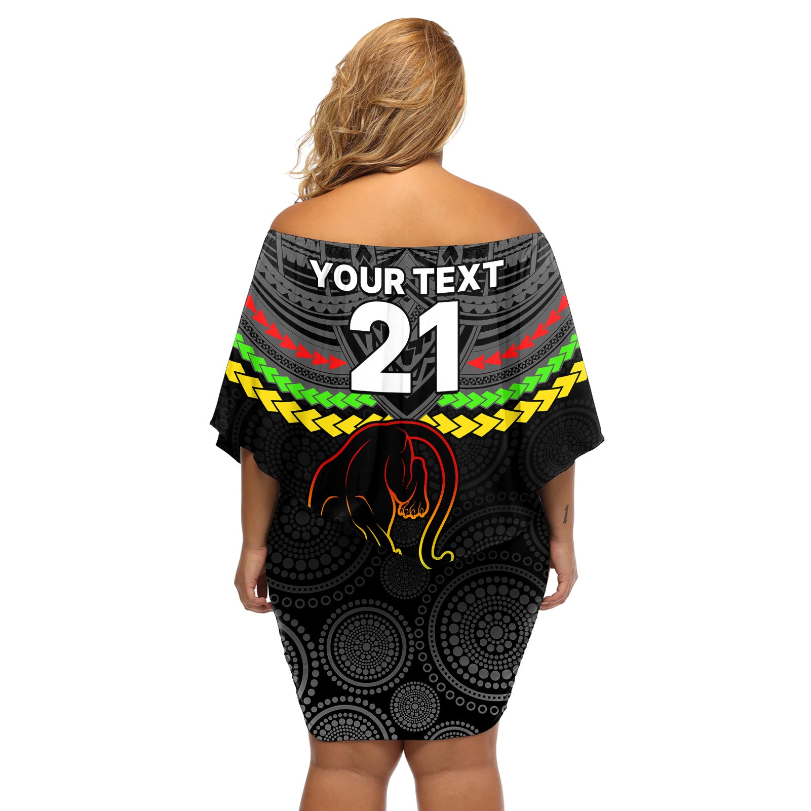 custom-panthers-rugby-off-shoulder-short-dress-polynesian-and-aboriginal-vibe