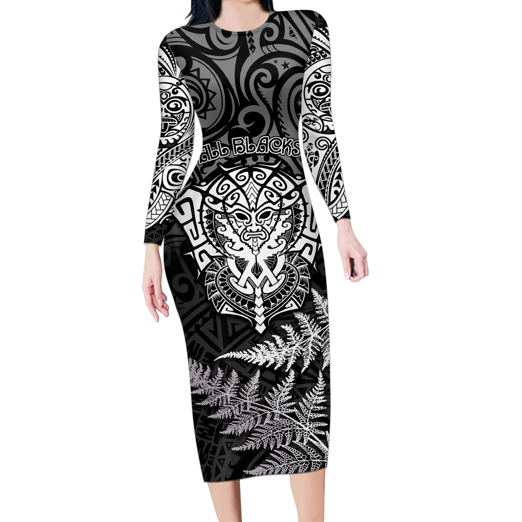 new-zealand-rugby-long-sleeve-bodycon-dress-silver-fern-all-black-mix-ta-moko-white-style