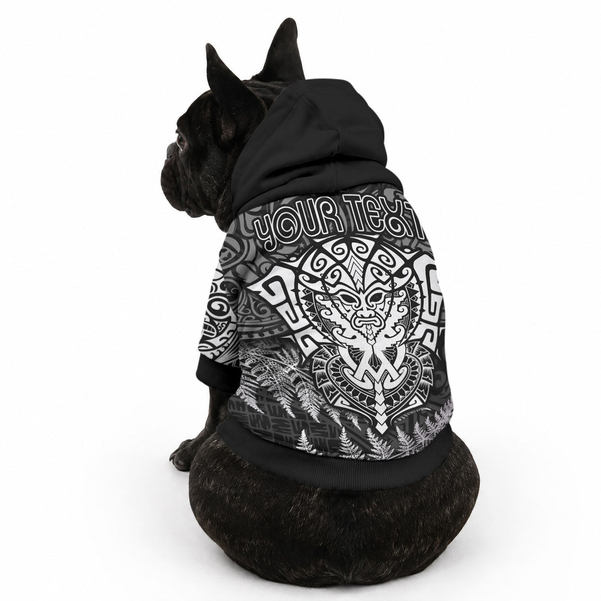 Personalised New Zealand Maori Rugby Pet Hoodie Silver Fern All Black Mix Ta Moko White Style