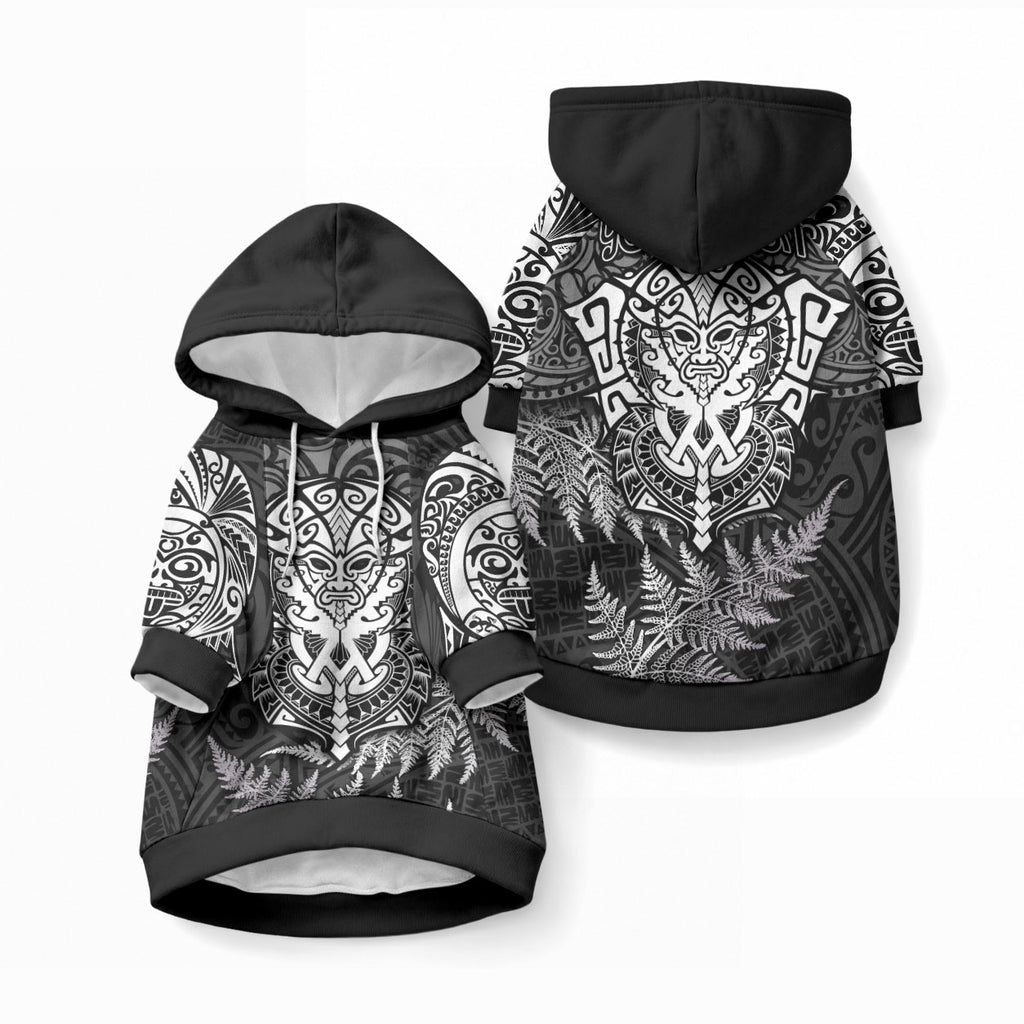 Personalised New Zealand Maori Rugby Pet Hoodie Silver Fern All Black Mix Ta Moko White Style