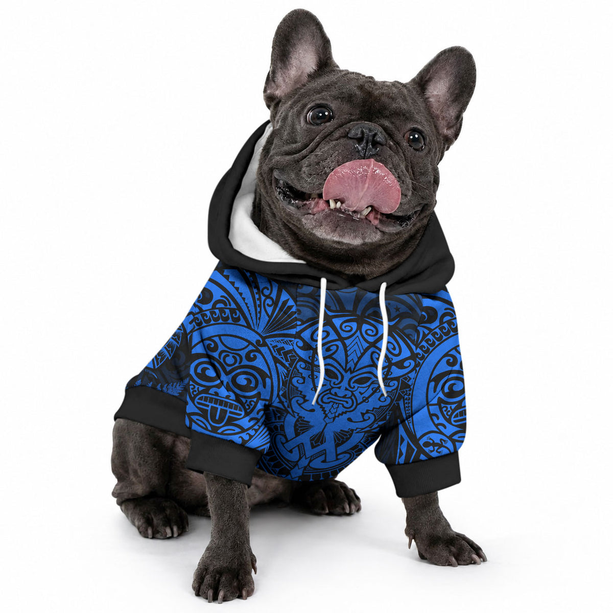 New Zealand Maori Rugby Pet Hoodie Silver Fern All Black Mix Ta Moko Blue Style