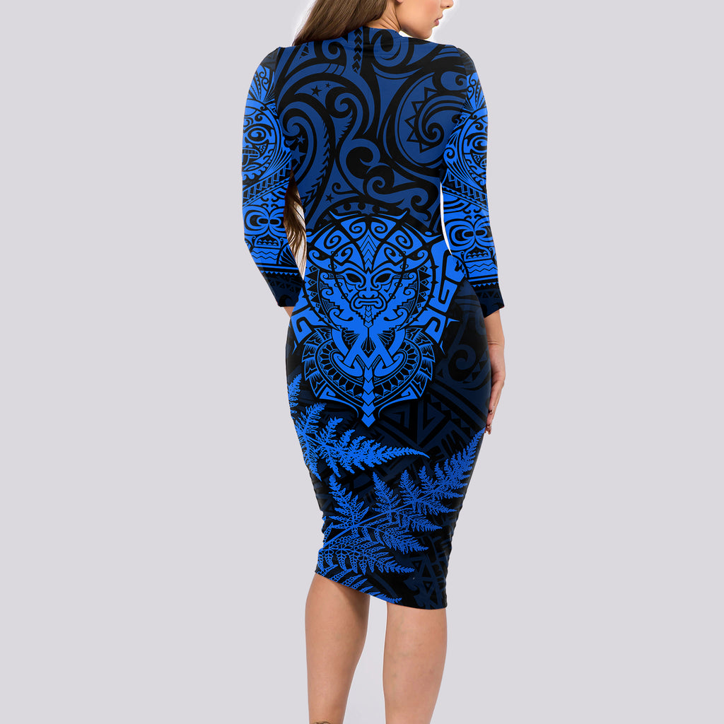 personalised-new-zealand-rugby-long-sleeve-bodycon-dress-silver-fern-all-black-mix-ta-moko-blue-style