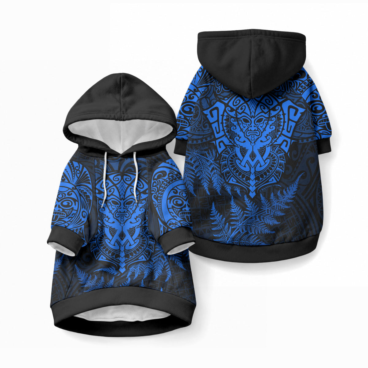 Personalised New Zealand Maori Rugby Pet Hoodie Silver Fern All Black Mix Ta Moko Blue Style