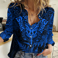 Personalised New Zealand Rugby Women Casual Shirt Silver Fern All Black Mix Ta Moko Blue Style LT9