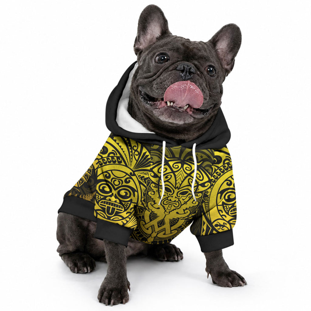 New Zealand Maori Rugby Pet Hoodie Silver Fern All Black Mix Ta Moko Gold Style