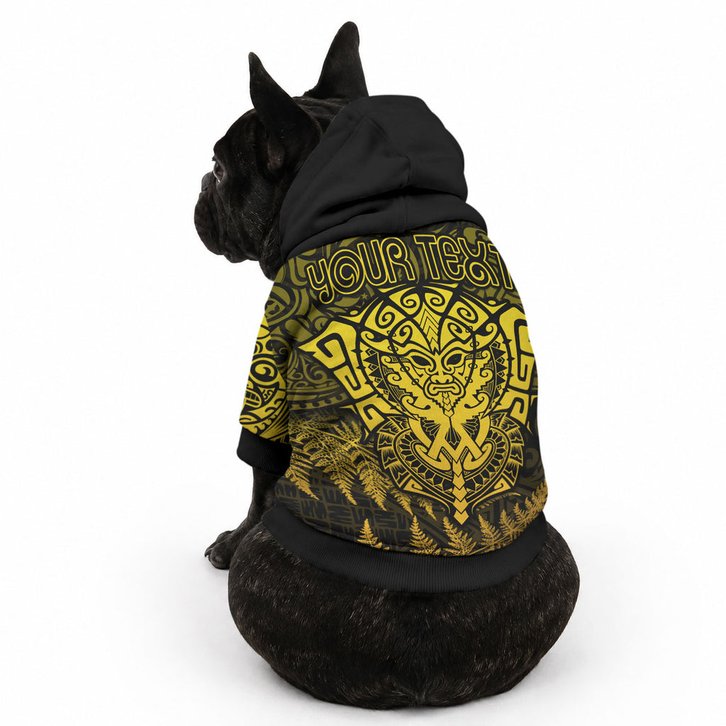 New Zealand Maori Rugby Personalised Pet Hoodie Silver Fern All Black Mix Ta Moko Gold Style