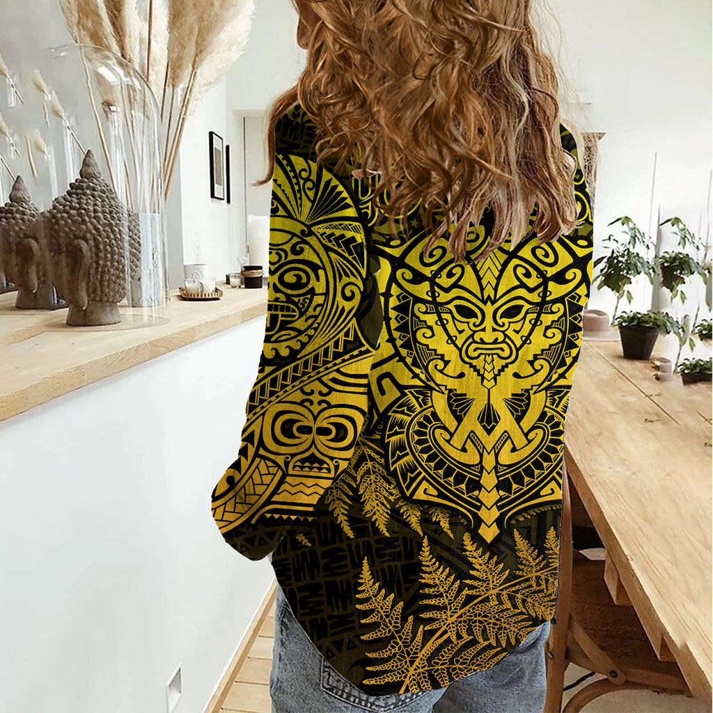 New Zealand Rugby Women Casual Shirt Silver Fern All Black Mix Ta Moko Gold Style LT9