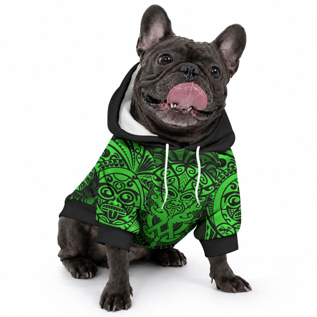 New Zealand Maori Rugby Pet Hoodie Silver Fern All Black Mix Ta Moko Green Style