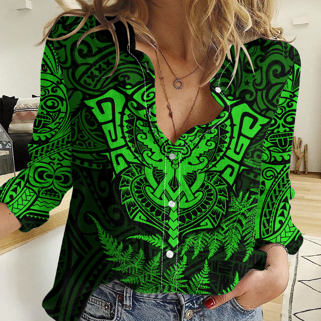 New Zealand Rugby Women Casual Shirt Silver Fern All Black Mix Ta Moko Green Style LT9