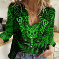 New Zealand Rugby Women Casual Shirt Silver Fern All Black Mix Ta Moko Green Style LT9