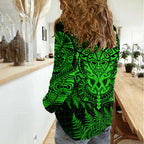 New Zealand Rugby Women Casual Shirt Silver Fern All Black Mix Ta Moko Green Style LT9