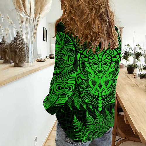 New Zealand Rugby Women Casual Shirt Silver Fern All Black Mix Ta Moko Green Style LT9