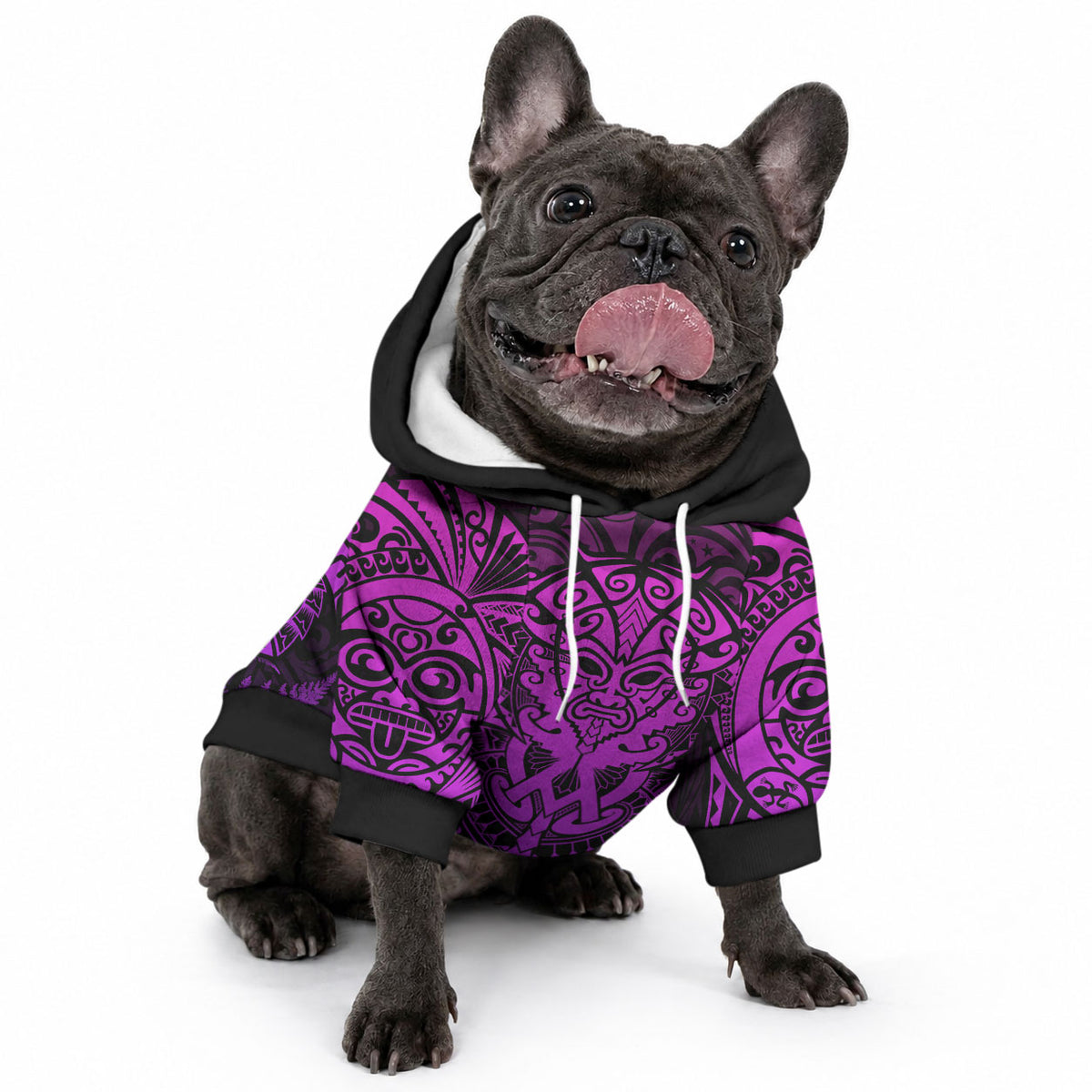 Personalised New Zealand Maori Rugby Pet Hoodie Silver Fern All Black Mix Ta Moko Purple Style