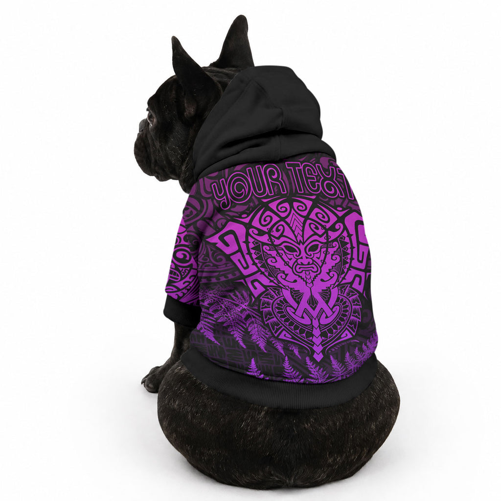 Personalised New Zealand Maori Rugby Pet Hoodie Silver Fern All Black Mix Ta Moko Purple Style
