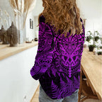 Personalised New Zealand Rugby Women Casual Shirt Silver Fern All Black Mix Ta Moko Purple Style LT9