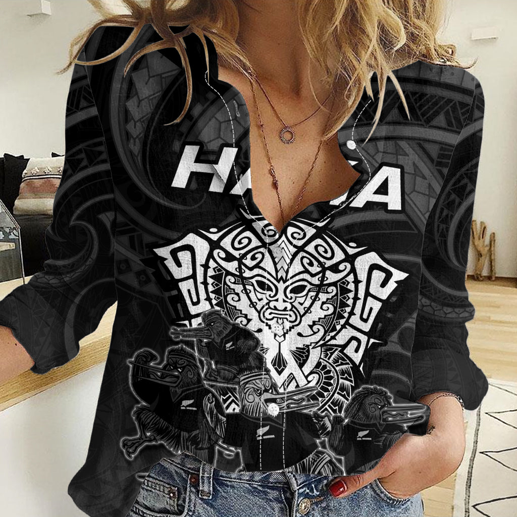 Personalised New Zealand Rugby Women Casual Shirt Aotearoa Ka Mate Haka All Black Mix Ta Moko White Style LT9