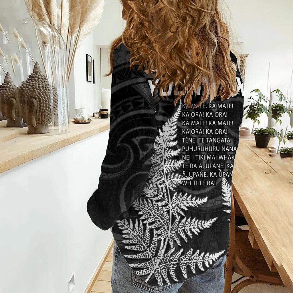 Personalised New Zealand Rugby Women Casual Shirt Aotearoa Ka Mate Haka All Black Mix Ta Moko White Style LT9