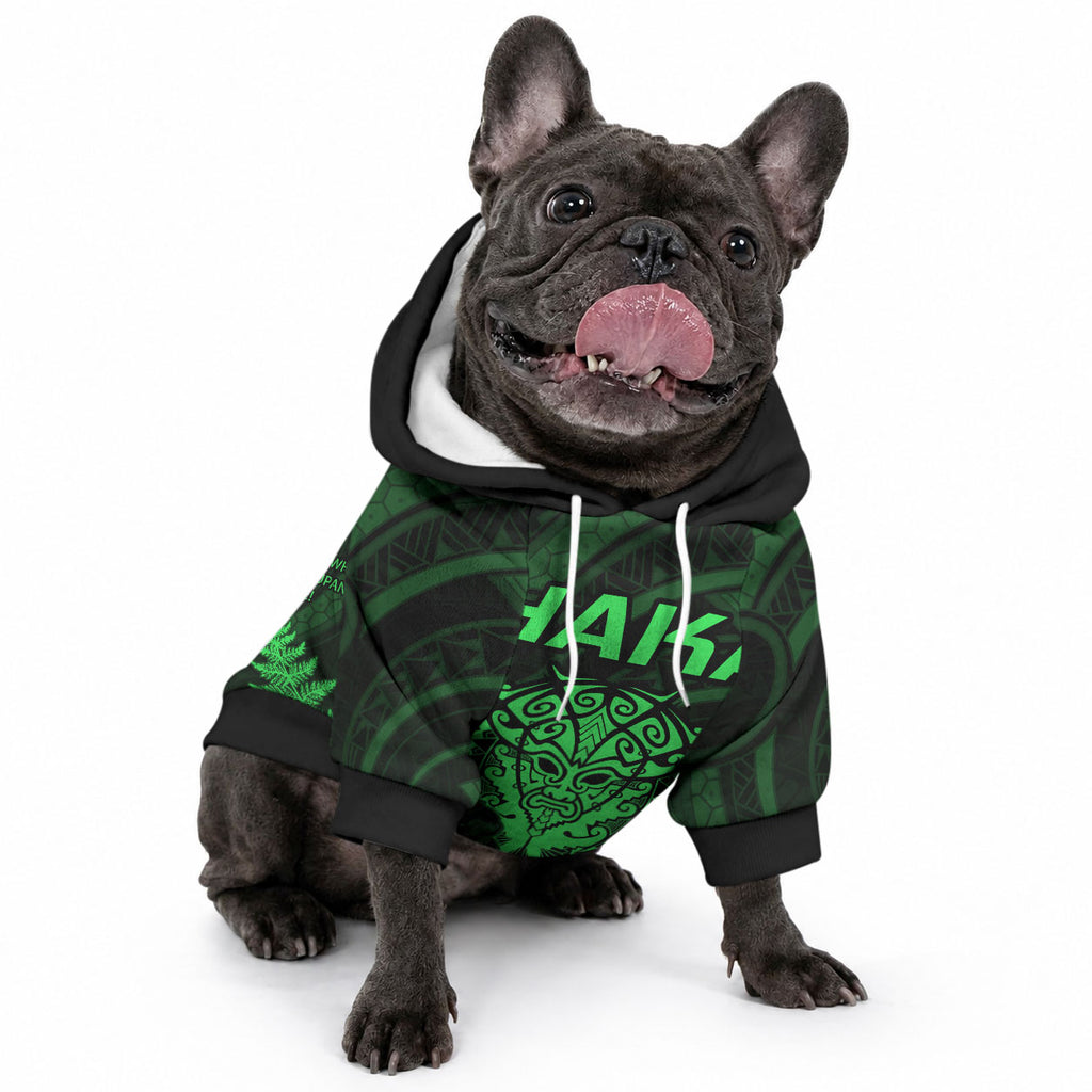 Personalised New Zealand Maori Rugby Pet Hoodie Aotearoa Ka Mate Haka All Black Mix Ta Moko Green Style