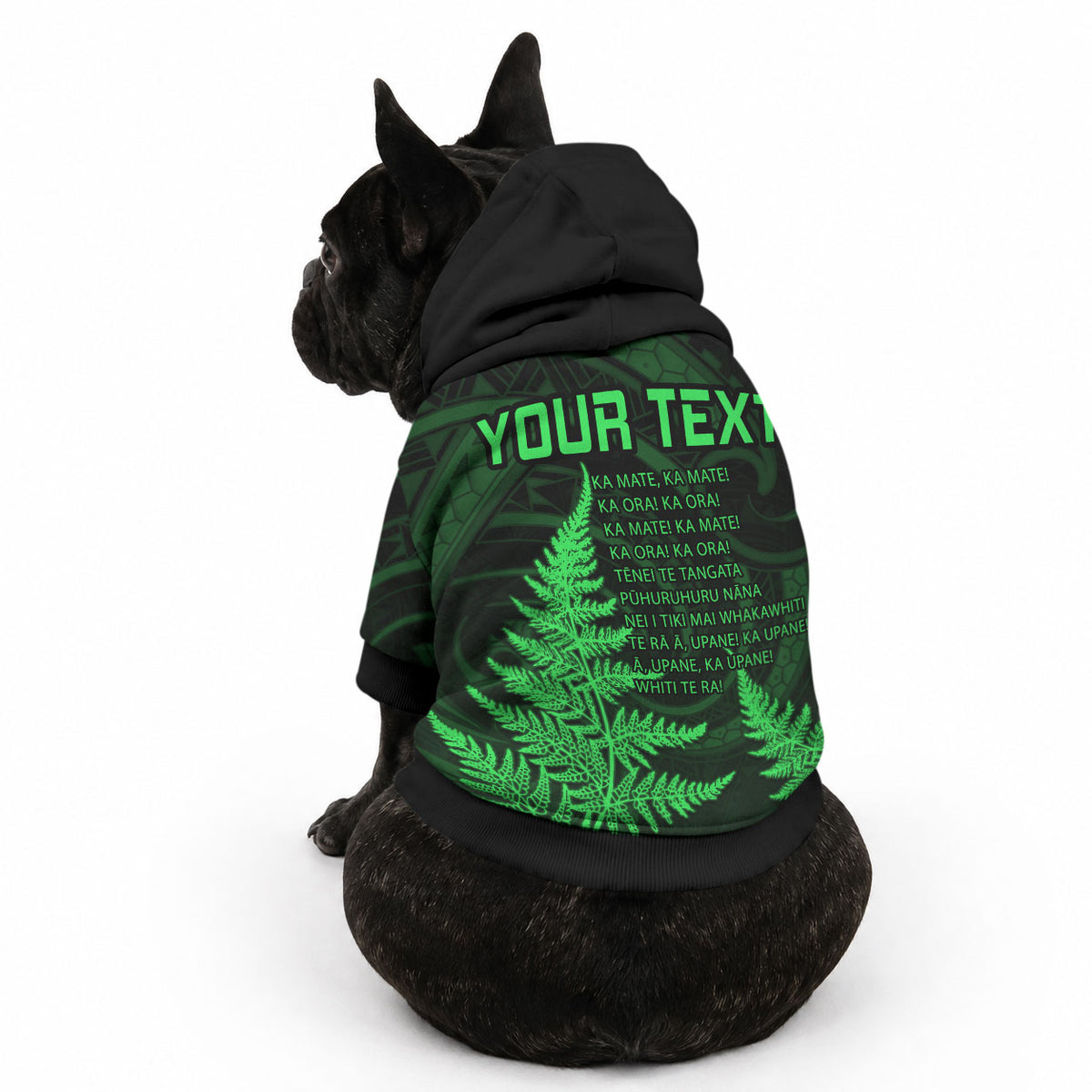 Personalised New Zealand Maori Rugby Pet Hoodie Aotearoa Ka Mate Haka All Black Mix Ta Moko Green Style