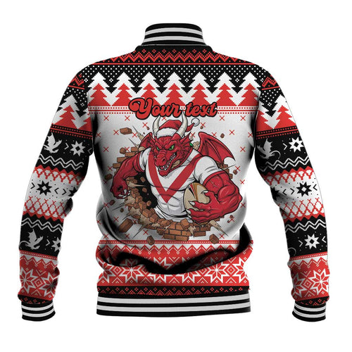 Illawarra Dragons Fire Personalised Baseball Jacket Christmas Rugby League Spirit - Aussie Hoodie
