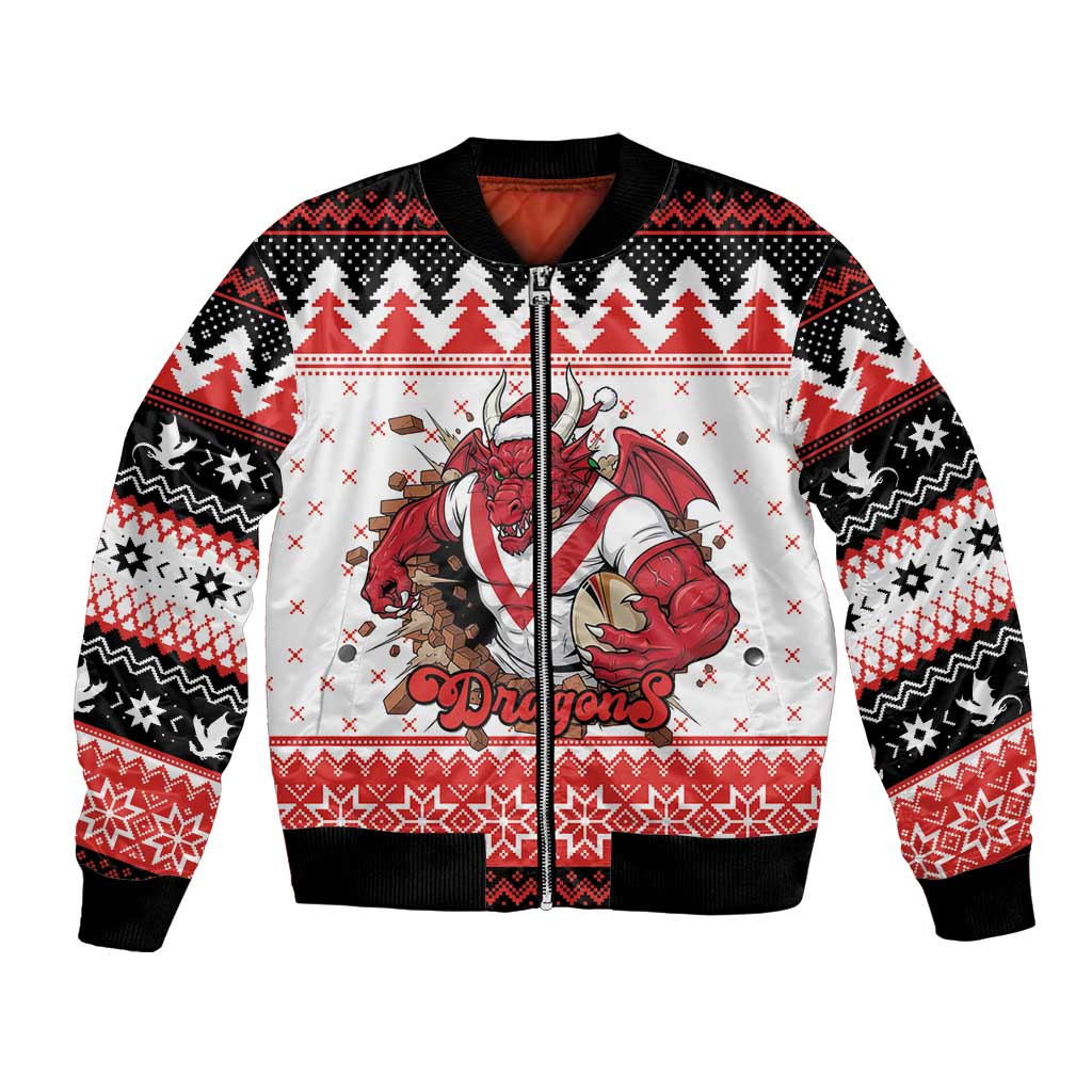 Illawarra Dragons Fire Personalised Bomber Jacket Christmas Rugby League Spirit - Aussie Hoodie