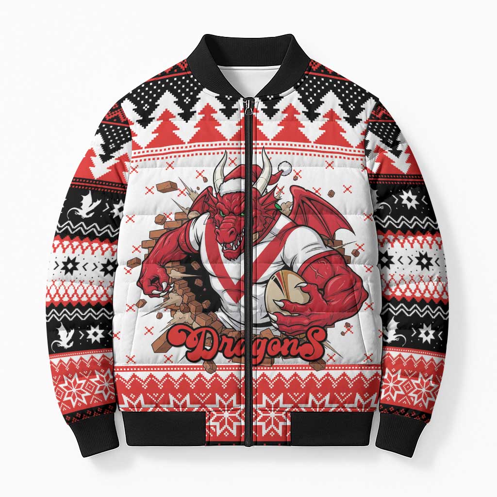 Illawarra Dragons Fire Personalised Bomber Puffer Jacket Christmas Rugby League Spirit - Aussie Hoodie