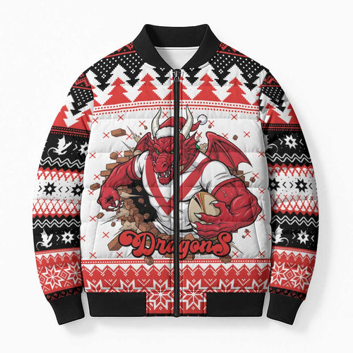 Illawarra Dragons Fire Personalised Bomber Puffer Jacket Christmas Rugby League Spirit - Aussie Hoodie
