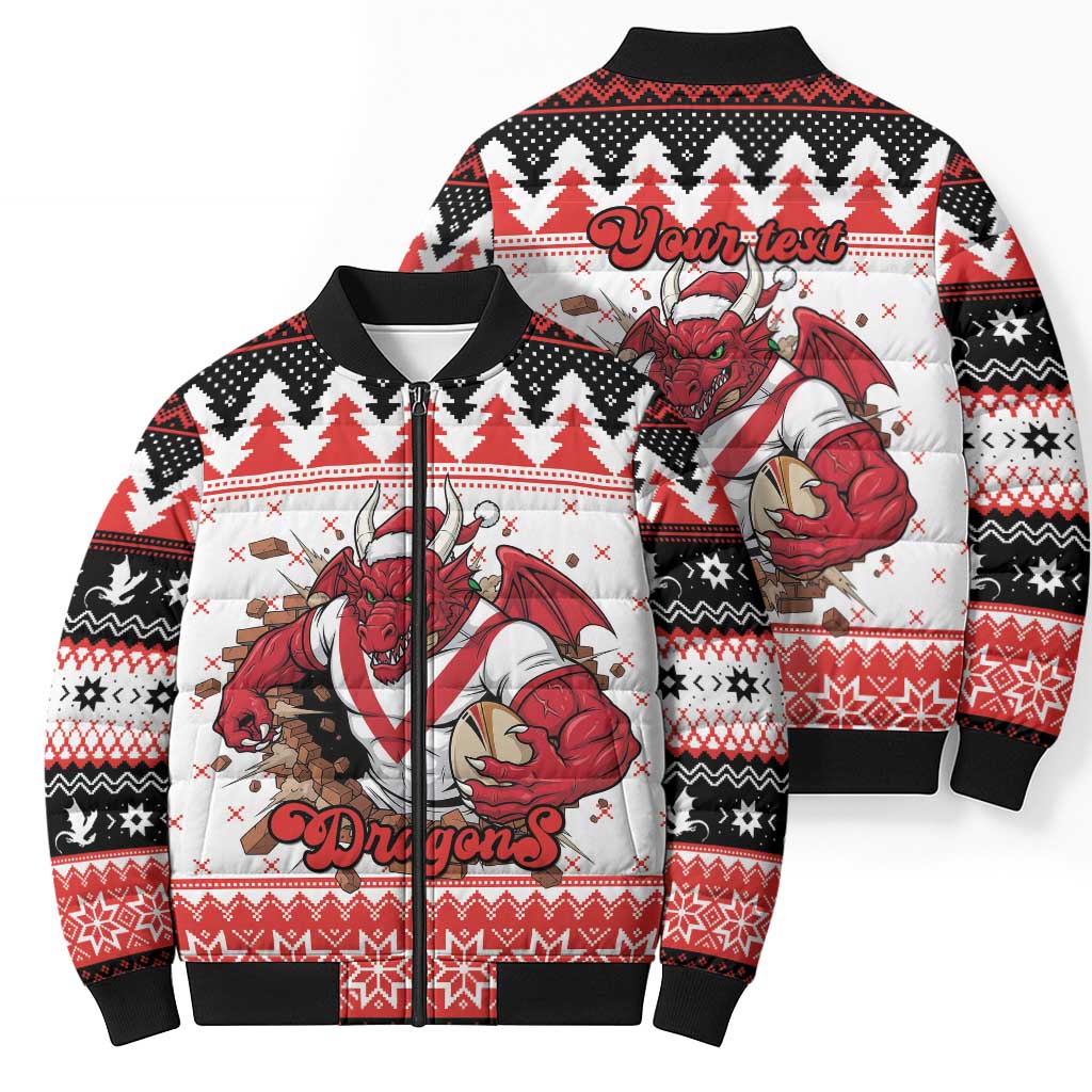 Illawarra Dragons Fire Personalised Bomber Puffer Jacket Christmas Rugby League Spirit - Aussie Hoodie