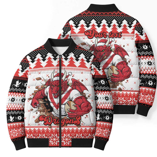 Illawarra Dragons Fire Personalised Bomber Puffer Jacket Christmas Rugby League Spirit - Aussie Hoodie