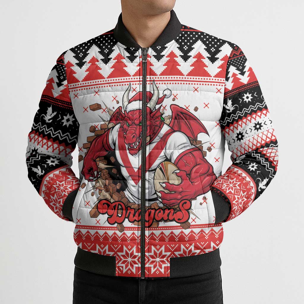 Illawarra Dragons Fire Personalised Bomber Puffer Jacket Christmas Rugby League Spirit - Aussie Hoodie