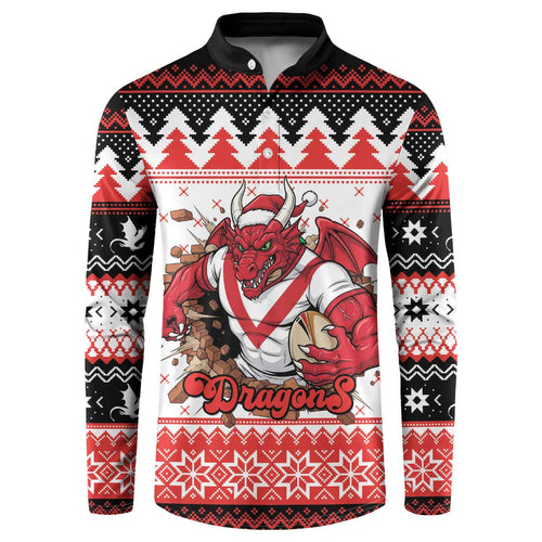 Illawarra Dragons Fire Personalised Button Sweatshirt Christmas Rugby League Spirit - Aussie Hoodie
