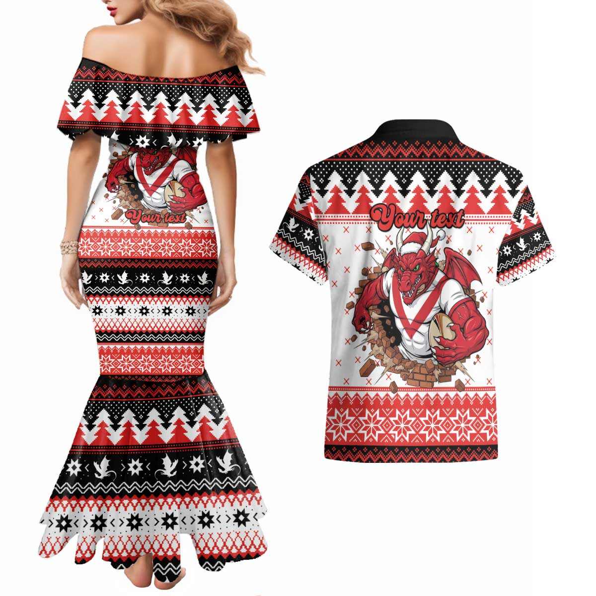 Illawarra Dragons Fire Personalised Couples Matching Mermaid Dress and Hawaiian Shirt Christmas Rugby League Spirit - Aussie Hoodie