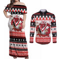 Illawarra Dragons Fire Personalised Couples Matching Off Shoulder Maxi Dress and Long Sleeve Button Shirt Christmas Rugby League Spirit - Aussie Hoodie