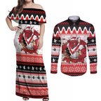 Illawarra Dragons Fire Personalised Couples Matching Off Shoulder Maxi Dress and Long Sleeve Button Shirt Christmas Rugby League Spirit - Aussie Hoodie