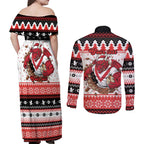 Illawarra Dragons Fire Personalised Couples Matching Off Shoulder Maxi Dress and Long Sleeve Button Shirt Christmas Rugby League Spirit - Aussie Hoodie