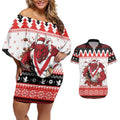 Illawarra Dragons Fire Personalised Couples Matching Off Shoulder Short Dress and Hawaiian Shirt Christmas Rugby League Spirit - Aussie Hoodie