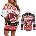 Illawarra Dragons Fire Personalised Couples Matching Off Shoulder Short Dress and Long Sleeve Button Shirt Christmas Rugby League Spirit - Aussie Hoodie