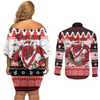 Illawarra Dragons Fire Personalised Couples Matching Off Shoulder Short Dress and Long Sleeve Button Shirt Christmas Rugby League Spirit - Aussie Hoodie