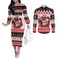 Illawarra Dragons Fire Personalised Couples Matching Off The Shoulder Long Sleeve Dress and Long Sleeve Button Shirt Christmas Rugby League Spirit - Aussie Hoodie