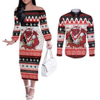 Illawarra Dragons Fire Personalised Couples Matching Off The Shoulder Long Sleeve Dress and Long Sleeve Button Shirt Christmas Rugby League Spirit - Aussie Hoodie