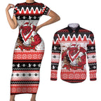 Illawarra Dragons Fire Personalised Couples Matching Short Sleeve Bodycon Dress and Long Sleeve Button Shirt Christmas Rugby League Spirit - Aussie Hoodie