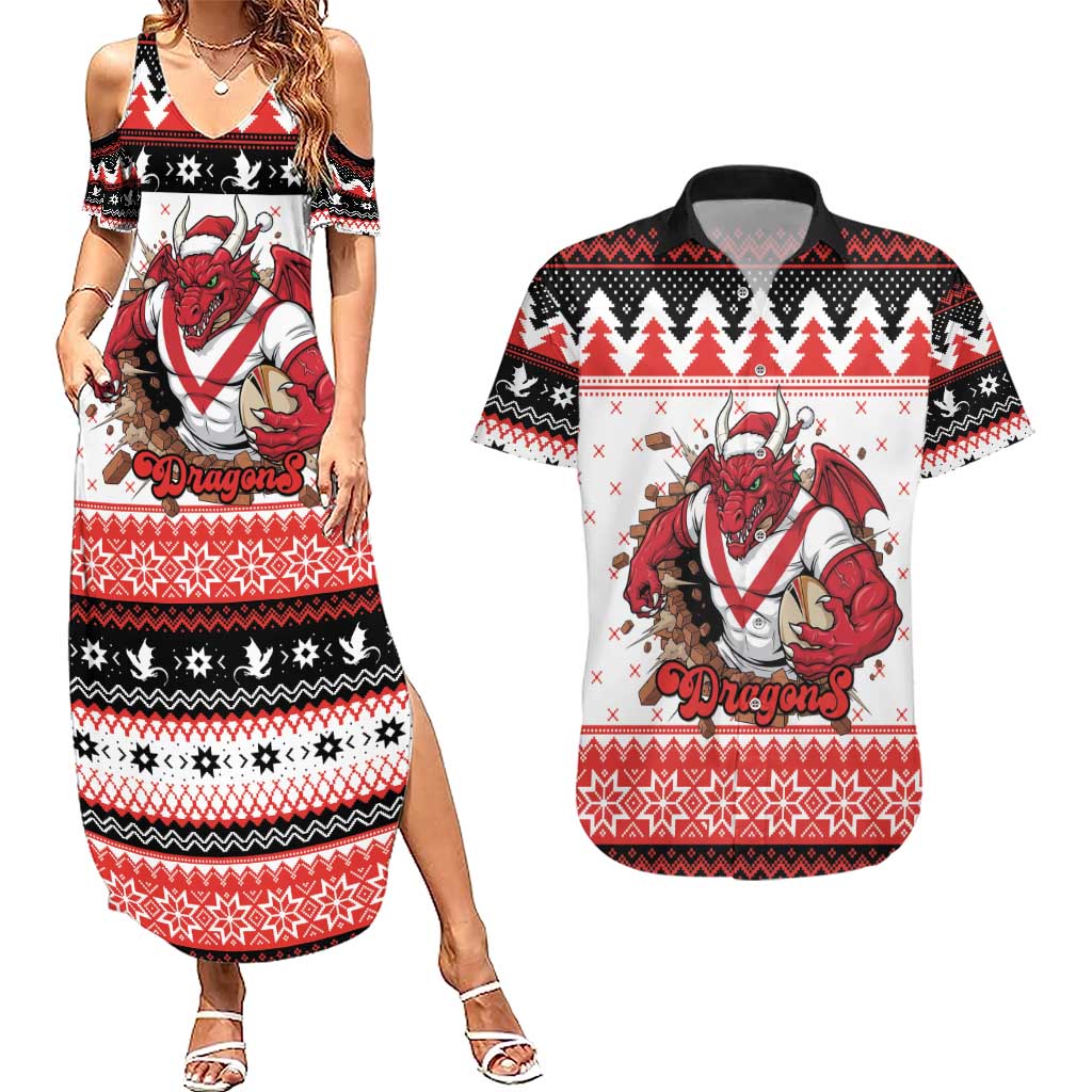 Illawarra Dragons Fire Personalised Couples Matching Summer Maxi Dress and Hawaiian Shirt Christmas Rugby League Spirit - Aussie Hoodie