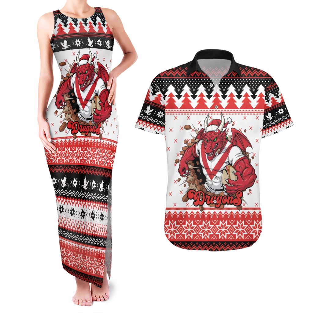 Illawarra Dragons Fire Personalised Couples Matching Tank Maxi Dress and Hawaiian Shirt Christmas Rugby League Spirit - Aussie Hoodie