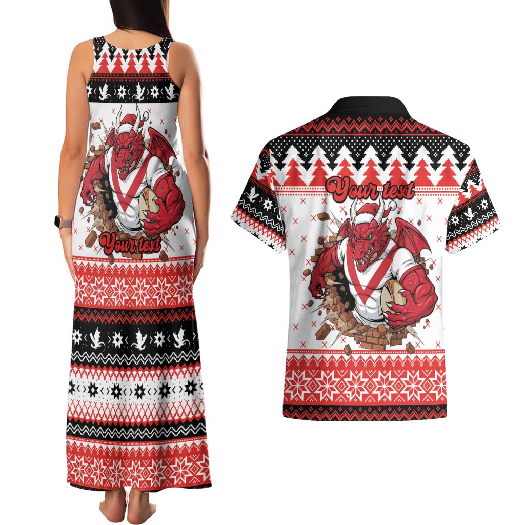 Illawarra Dragons Fire Personalised Couples Matching Tank Maxi Dress and Hawaiian Shirt Christmas Rugby League Spirit - Aussie Hoodie