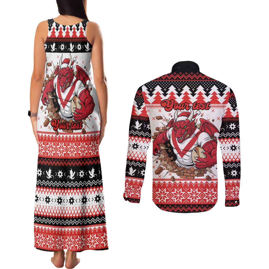 Illawarra Dragons Fire Personalised Couples Matching Tank Maxi Dress and Long Sleeve Button Shirt Christmas Rugby League Spirit - Aussie Hoodie