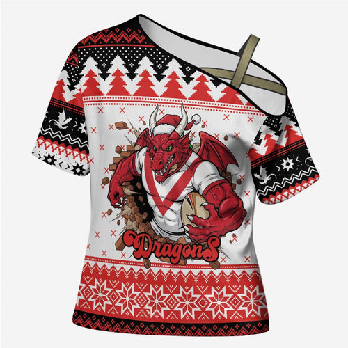 Illawarra Dragons Fire Personalised Cross Shoulder Shirt Christmas Rugby League Spirit - Aussie Hoodie