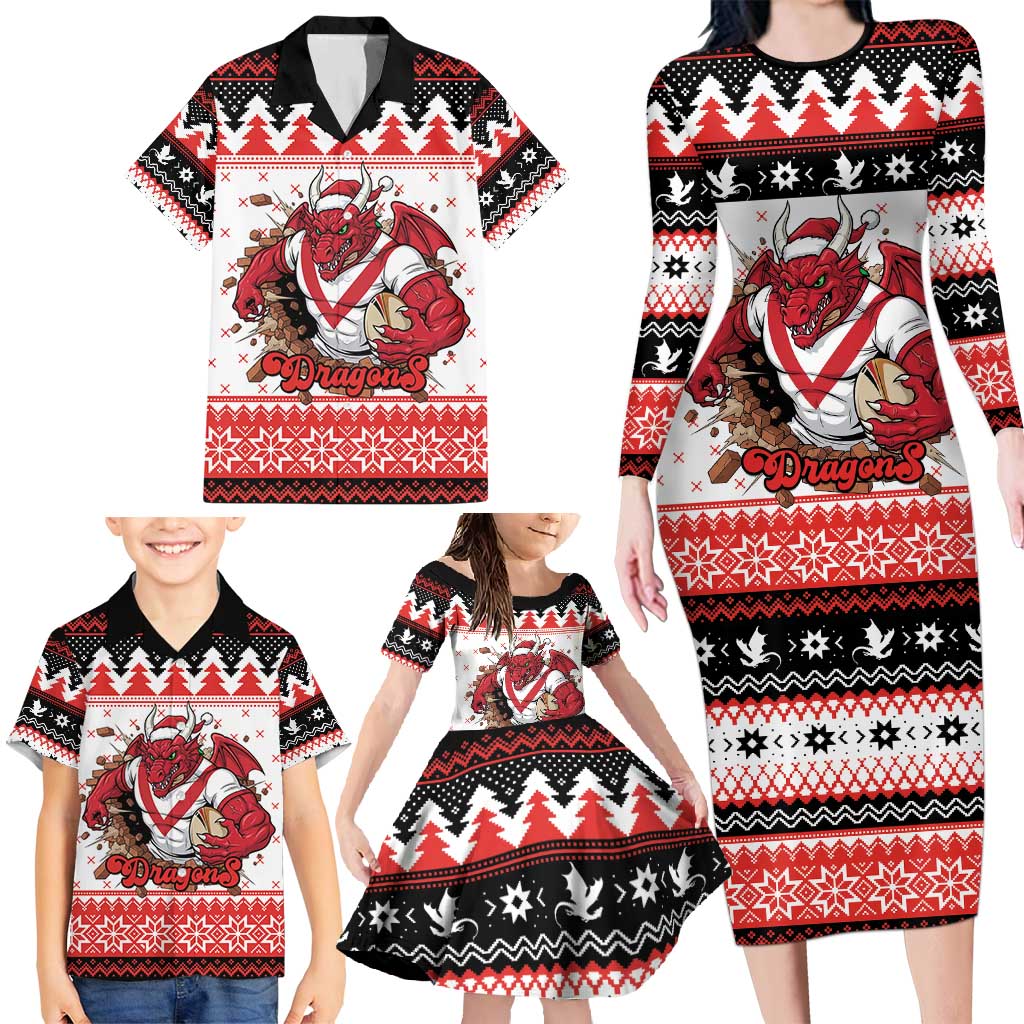 Illawarra Dragons Fire Personalised Family Matching Long Sleeve Bodycon Dress and Hawaiian Shirt Christmas Rugby League Spirit - Aussie Hoodie