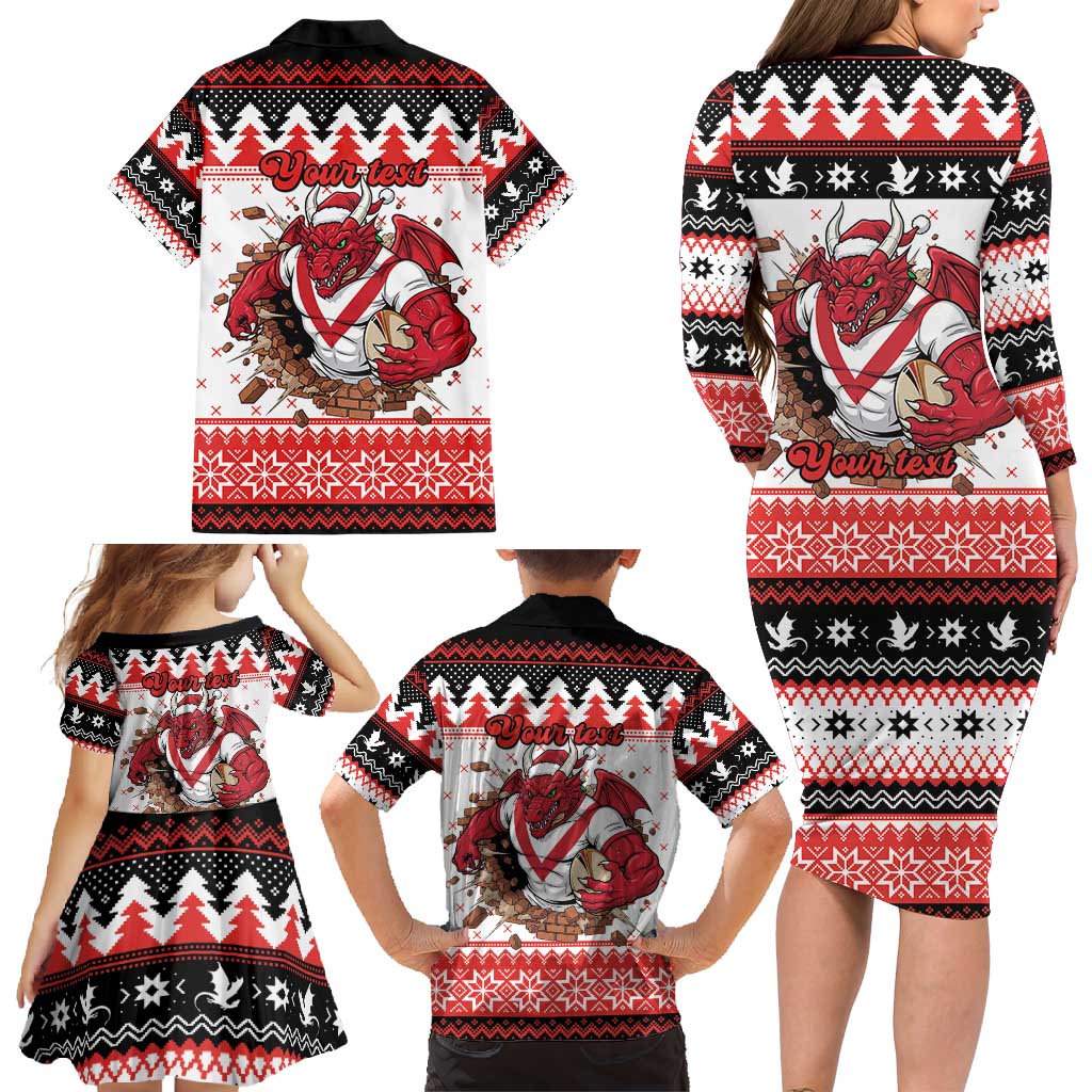 Illawarra Dragons Fire Personalised Family Matching Long Sleeve Bodycon Dress and Hawaiian Shirt Christmas Rugby League Spirit - Aussie Hoodie