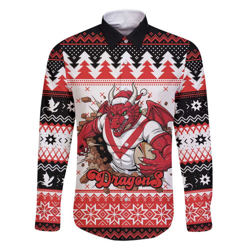 Illawarra Dragons Fire Personalised Family Matching Long Sleeve Bodycon Dress and Hawaiian Shirt Christmas Rugby League Spirit - Aussie Hoodie