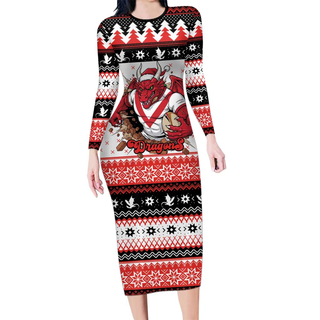 Illawarra Dragons Fire Personalised Family Matching Long Sleeve Bodycon Dress and Hawaiian Shirt Christmas Rugby League Spirit - Aussie Hoodie